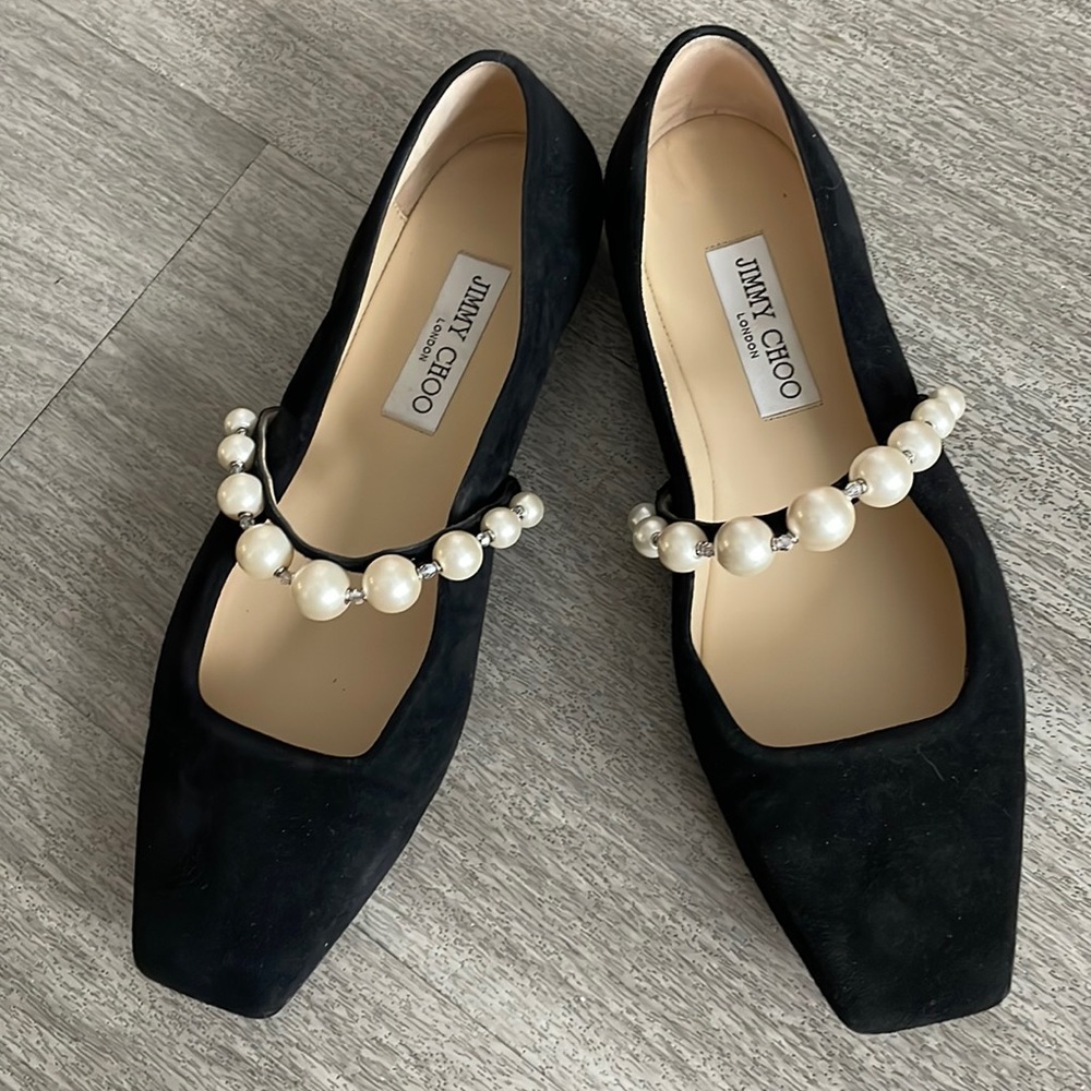 Jimmy Choo black suede ballerina flats